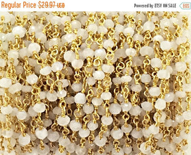 40%OFF 3Ft Rainbow Moonstone 3mm Fac. Gemstone Gold Plated Wire Wrapped Chain By Ft-CHGS-RM - BeadPrism