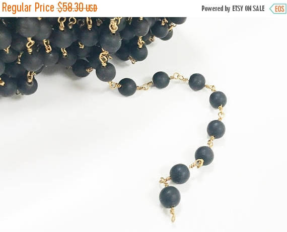40%OFF 10Ft 8mm Black Matte Seaglass Gold Plated Wire Wrapped Rosary Bead Chain by Foot -CH255-10 - BeadPrism