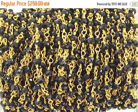 50 Feet Spool Black Spinel 3mm Faceted Gemstone Gold Plated Wire Wrapped Chain By Foot - CHGS-Bs - BeadPrism