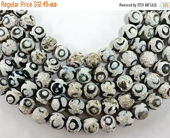 25% OFF 10mm Tibet Agate White Ivory Grey Cream Green Gemstone Beads Full 15" 37Bead Strand- SAGT361 - BeadPrism