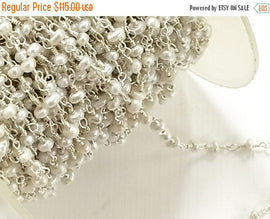 10 Feet Freshwater Pearl 3mm Sterling Silver Wire Wrapped Chain By Foot Wholesale - CHGS-FWPSS - BeadPrism