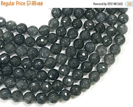 25% OFF 8mm Agate Faceted Round, GunMetal Grey , 15