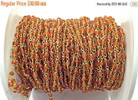 40% OFF Carnelian  3mm Faceted Gold Plated Wire Wrapped Chain - 1 Foot -CHGS3-CA - BeadPrism