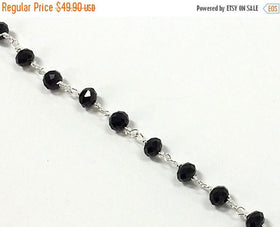 10 Foot 6mm Black Crystal Silver Plated Wire Wrapped Chain by Foot, Rosary Bead Chain - CH182 - BeadPrism