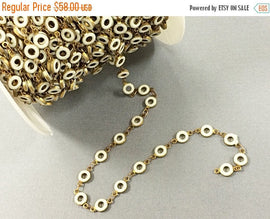 10 Feet Karma White Enamel Antique Brass Finish, Circle of Life Meditation Boho Chain - CH200-WHT-10 - BeadPrism