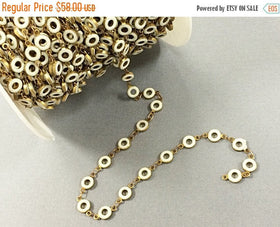 10 Feet Karma White Enamel Antique Brass Finish, Circle of Life Meditation Boho Chain - CH200-WHT-10 - BeadPrism