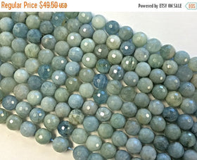 25% OFF 9.5mm Natural Blue Aquamarine Faceted Round Gemstone Beads, Strand 41 Beads - SAQUA2 - BeadPrism
