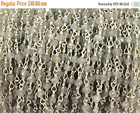 1 Feet Labodorite 3mm Faceted Gemstone Silver Plated Wire Wrapped Chain By Foot Wholesale - CHGS2-LB - BeadPrism