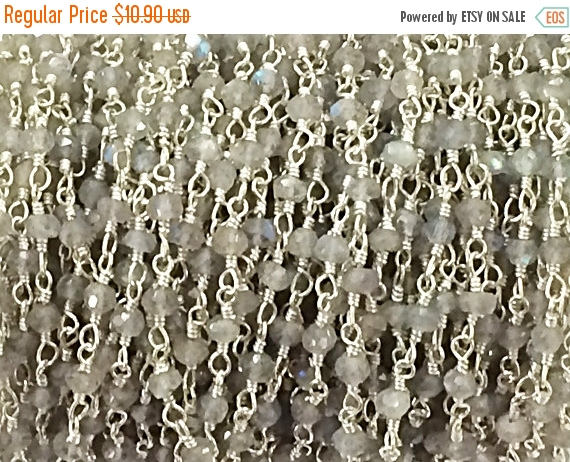 1 Feet Labodorite 3mm Faceted Gemstone Silver Plated Wire Wrapped Chain By Foot Wholesale - CHGS2-LB - BeadPrism