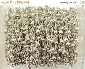 3 Feet BULK Spool Silver Plated Pyrite 3mm Faceted Gemstone Wire Wrapped Chain By Foot - CHGS-Spsp - BeadPrism