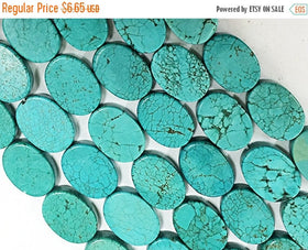 Turquoise Beads Oval 18mm, Turquoise Magnasite, 16" Strand, 22 beads, Gemstone Flat Beads - SMAG151 - BeadPrism
