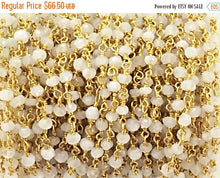 Load image into Gallery viewer, 10 Feet Rainbow Moonstone 3mm Faceted Gemstone Gold Plated Wire Wrapped Chain By Foot - CHGS-RM - BeadPrism