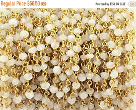 10 Feet Rainbow Moonstone 3mm Faceted Gemstone Gold Plated Wire Wrapped Chain By Foot - CHGS-RM - BeadPrism