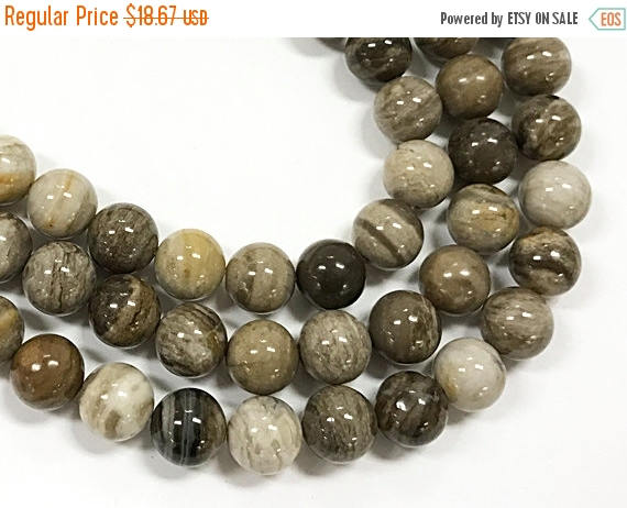 10 mm Silver Leaf Jasper Round Gemstone, 38 Beads Strand, 16 Inch Strand, Neutral tones - SJAS128 - BeadPrism