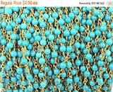 40% OFF 3 Ft 4mm Turquoise Howlite Rosary Chain by foot - Blue Rosary Chain Gold Ch173