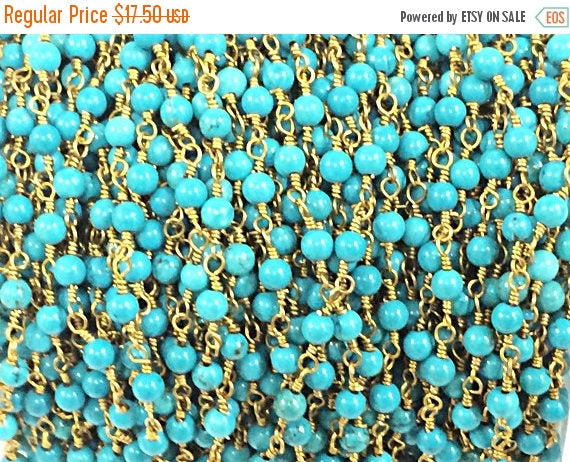 40% OFF 3 Ft 4mm Turquoise Howlite Rosary Chain by foot - Blue Rosary Chain Gold Ch173 - BeadPrism