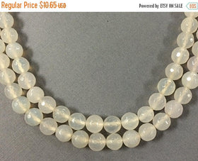 10mm Agate White Faceted Round Gemstone Beads Full Strand, 38 Beads, White Moonstone Agate - SAGT309 - BeadPrism