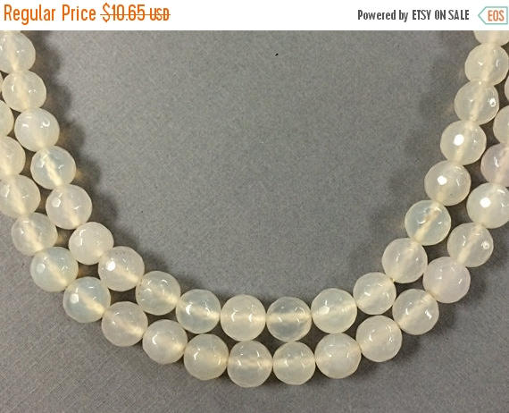 10mm Agate White Faceted Round Gemstone Beads Full Strand, 38 Beads, White Moonstone Agate - SAGT309 - BeadPrism