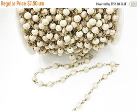 Fossil Stone Chain, 6mm Fossil Stone Wire Wrapped Gold Wire, Rosary Chain By Foot 1 foot - CH256 - BeadPrism