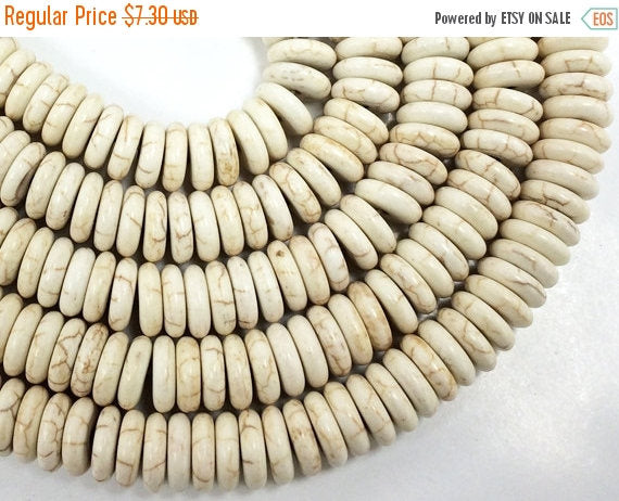 10mm White Howlite Heishi discs, Ivory Turquoise Rondelle disc beads, 16" strand 120 beads - SMAG149 - BeadPrism