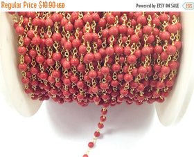 40% OFF Red Coral 3mm Gold Plated Wire Wrapped Chain -1 Foot -CHGS-RC - BeadPrism