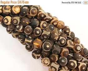 8mm Matte Tibet Agate Gemstone Brown Beads Strand Hand Painted Full 47 Beads DZI Eye Tibet - SAGT360 - BeadPrism