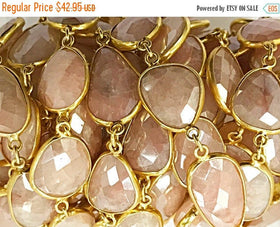 Quartz Gemstone Chain Faceted Mystic Pink 14-21mm Vermeil Gold plated Sterling silver 1 Ft - CHGS31 - BeadPrism