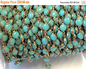 10 feet Turquoise Blue Enameled Coin Station Chain Brass Beaded Bohemian Rosary Chain by foot - CH15 - BeadPrism