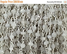 10 Feet Rainbow Moonstone 3mm Faceted Gemstone Silver Plated Wire Wrapped Chain By Foot - CHGS-RMSP - BeadPrism