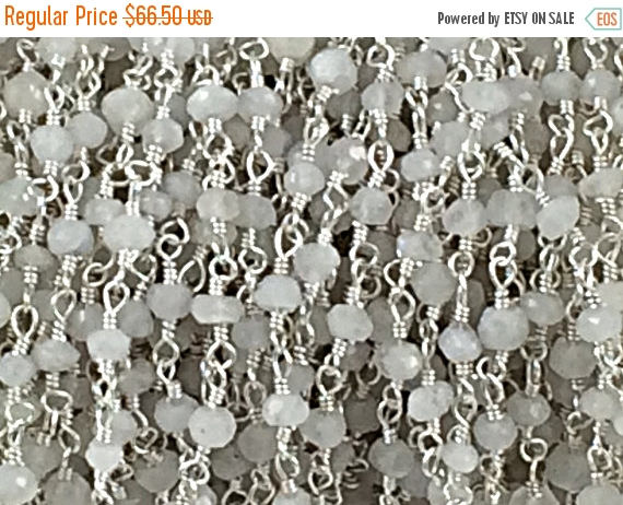 10 Feet Rainbow Moonstone 3mm Faceted Gemstone Silver Plated Wire Wrapped Chain By Foot - CHGS-RMSP - BeadPrism