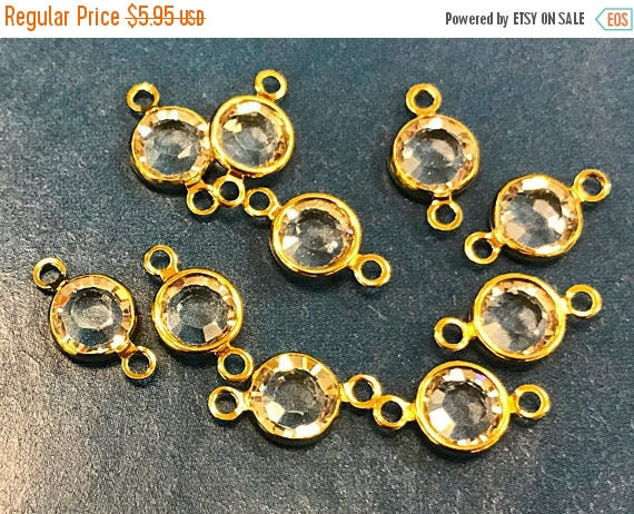 10 Pcs Swarovski Crystal Lariat Connectors, 6mm Stone Gold Bezels, 13 x 7mm Tarnish Resistant - C - BeadPrism