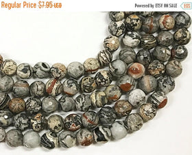 8mm Agate Faceted Round, 15 inch 48 Beads, Grey and Jungle Safari tones gemstone Beads - SAGTXXA - BeadPrism