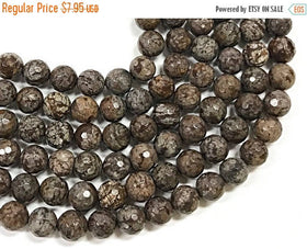 8mm Agate Faceted Round Mountain Brown 15 inch 49 Beads, Brown earth tones gemstone Beads - SAGTXXbB - BeadPrism