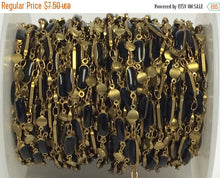 Load image into Gallery viewer, Black Enameled Rectangle Bar Station Chain Brass Beaded Bohemian Chain by foot Vintage Style - CH154 - BeadPrism