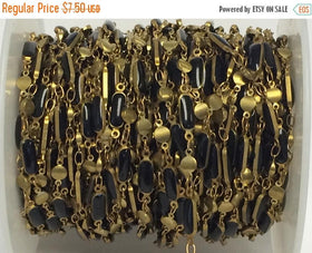 Black Enameled Rectangle Bar Station Chain Brass Beaded Bohemian Chain by foot Vintage Style - CH154 - BeadPrism