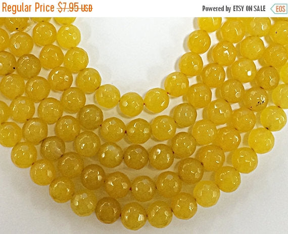 25% OFF 8mm Jade Faceted Round, Spicy Mustard Yellow, 15 ", 47 Beads, Yellow gemstone Beads - SJA203 - BeadPrism