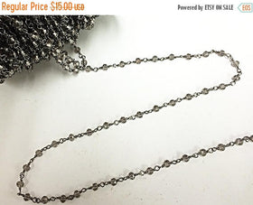 3 Feet 3.5 Smokey Crystal Silver Plated Wire Wrapped Chain by Foot Rosary Bead Chain - CH250-3 - BeadPrism
