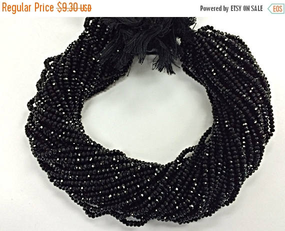 3mm Black Spinel Rondelle, Faceted Gemstone Beads Strand, jaipur Cut Full Strand 13.5 inch - SBS104 - BeadPrism