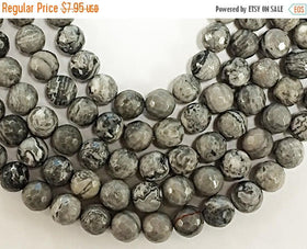 25% OFF 8mm Agate Faceted Round, Sharkskin, 15", 48 Beads, Grey gemstone Beads - SAGT348 - BeadPrism