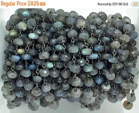 Labodorite wire wrapped chain 6mm faceted Gun metal color wire Rosary Chain 1 Foot - CHGS-LBGM - BeadPrism