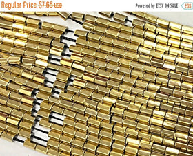Hematite Gold Beads, Hexagon tubes, 5mm x 3mm, 16 inch strand 85 beads - SHM5-GD Gold Hematite Beads - BeadPrism