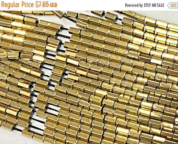Hematite Gold Beads, Hexagon tubes, 5mm x 3mm, 16 inch strand 85 beads - SHM5-GD Gold Hematite Beads - BeadPrism