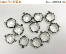 Crystal Quartz Gunmetal Bezel Cushion Connector 22mm x 16mm 1 Pc, Gunmetal Bezel Connectors - BZL101 - BeadPrism