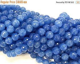 10mm Jade Niagara Blue Pantone 2017 Gemstone Faceted Round Blue Beads Full 14.5" 38 Beads - SJA155 - BeadPrism