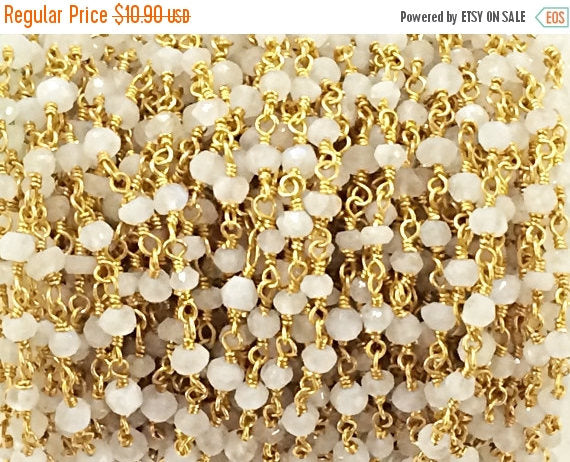 1 Feet Rainbow Moonstone 3mm Faceted Gemstone Gold Plated Wire Wrapped Chain By Foot - CHGS-RM - BeadPrism