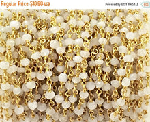 Load image into Gallery viewer, 1 Feet Rainbow Moonstone 3mm Faceted Gemstone Gold Plated Wire Wrapped Chain By Foot - CHGS-RM - BeadPrism