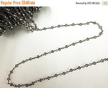 Load image into Gallery viewer, 1 Foot 3.5 Smokey Crystal Gun metal Plated Wire Wrapped Chain by Foot, Rosary Bead Chain - CH250-1 - BeadPrism