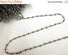 1 Foot 3.5 Smokey Crystal Gun metal Plated Wire Wrapped Chain by Foot, Rosary Bead Chain - CH250-1 - BeadPrism