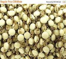 Load image into Gallery viewer, 3 Feet Vintage Ivory Enameled Station Chain Brass Beaded Bohemian Gold Rosary Chain White - Ch139-3 - BeadPrism