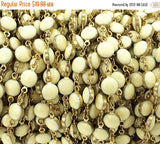 3 Feet Vintage Ivory Enameled Station Chain Brass Beaded Bohemian Gold Rosary Chain White - Ch139-3